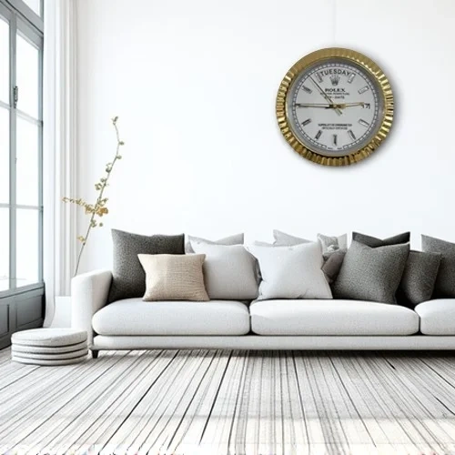 Rolex Date-Just Wall Clock | Crystal Dial Gold And White On Wall