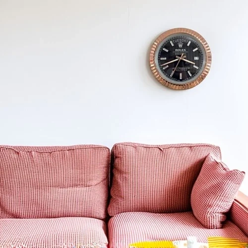 Rolex Date-Just Wall Clock  Crystal Dial Rose Gold And Black On Wall