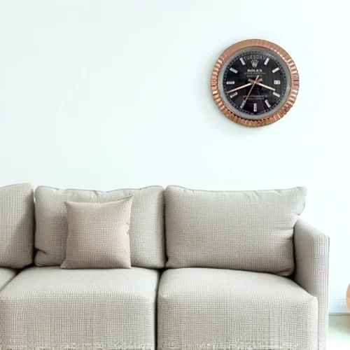 Rolex Date-Just Wall Clock  Crystal Dial Rose Gold And Black On Wall