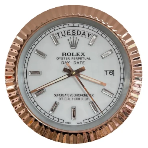 Rolex Date-Just Wall Clock  Crystal Dial Rose Gold And White Front