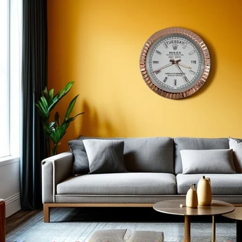 Rolex Date-Just Wall Clock  Crystal Dial Rose Gold And White On Wall