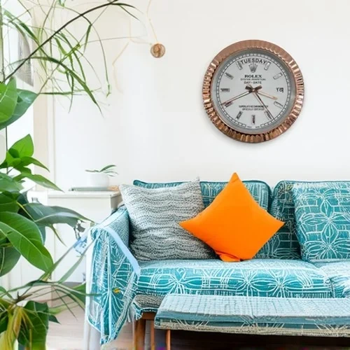 Rolex Date-Just Wall Clock  Crystal Dial Rose Gold And White On Wall