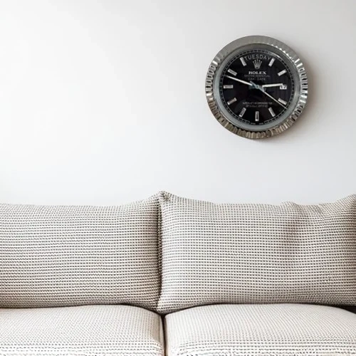 Rolex Date-Just Wall Clock  Crystal Dial Silver And Black On Wall