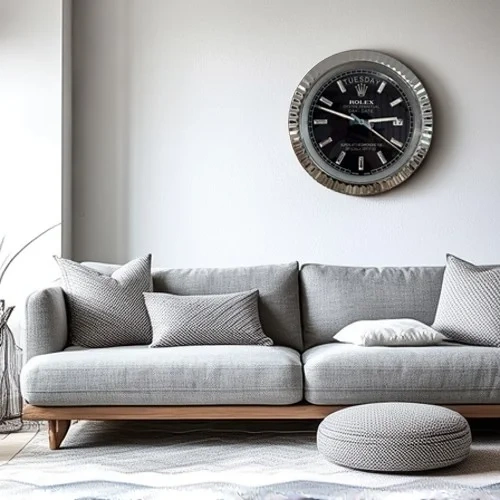 Rolex Date-Just Wall Clock  Crystal Dial Silver And Black On Wall