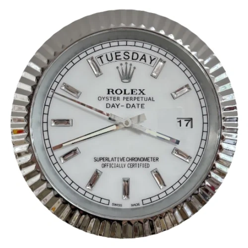 Rolex Date-Just Wall Clock | Crystal Dial Silver And White Front