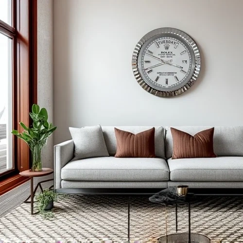 Rolex Date-Just Wall Clock | Crystal Dial Silver And White On Wall