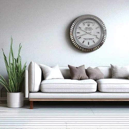 Rolex Date-Just Wall Clock | Crystal Dial Silver And White On Wall