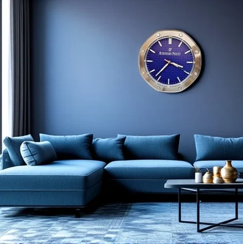 Audemars Piguet Royal Oak Wall Clock  Silver And Blue On Wall