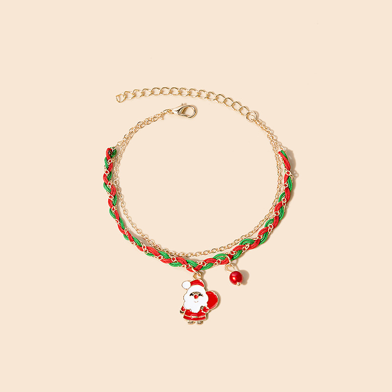 Christmas Bracelet weave snowman moon elk bell scarf drop pendant double layers golden chain cute unique handmade charming