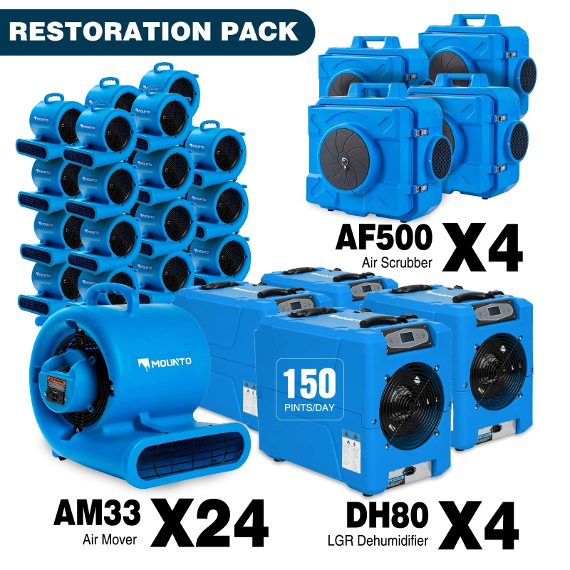 MOUNTO Air Mover Air Scrubber Dehumidifier Combo Package for Water Damage Restoration （ 4xDH80 4xAF500 24xAM33