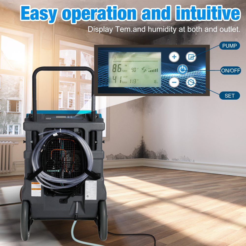 MOUNTO 310Pints LGR Commercial Dehumidifier with Pump and Drain Hose, LGR Portable Dehumidifier with wheels for Home, Basements, Garages, and Job Sites