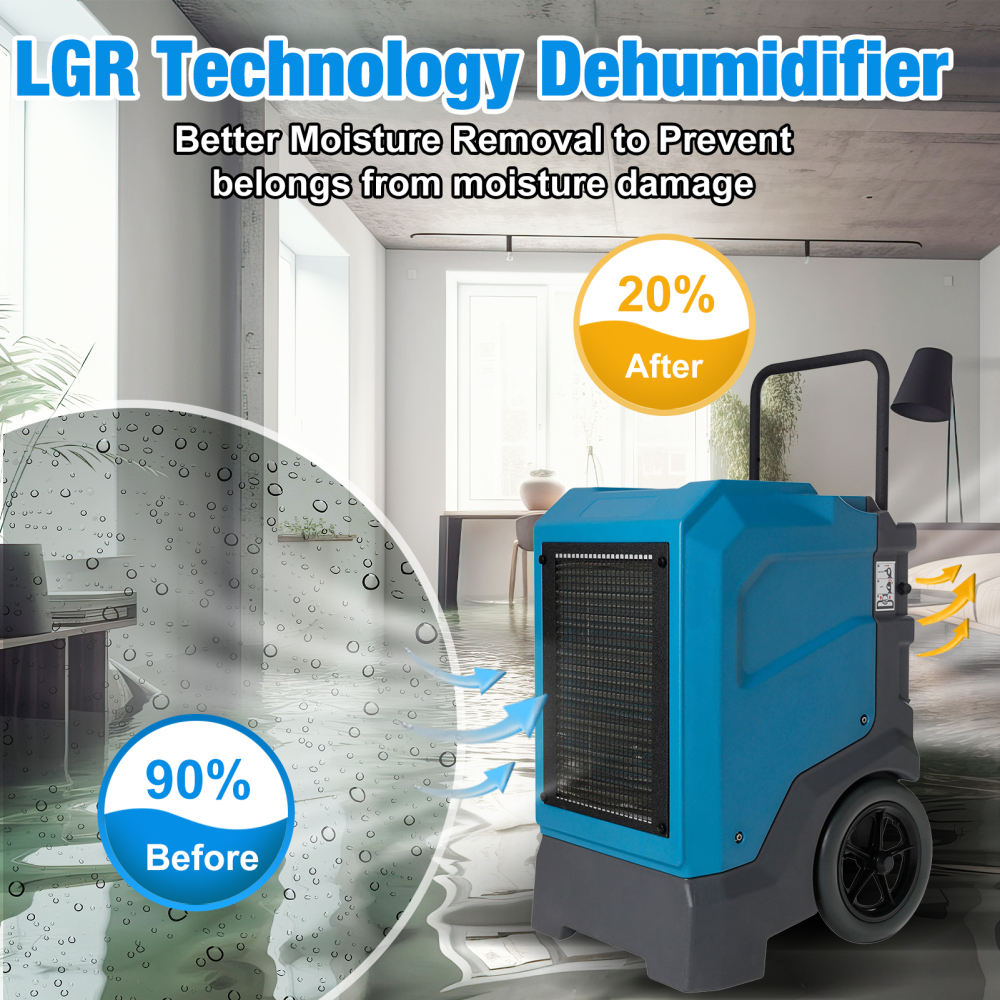 MOUNTO 310Pints LGR Commercial Dehumidifier with Pump and Drain Hose, LGR Portable Dehumidifier with wheels for Home, Basements, Garages, and Job Sites