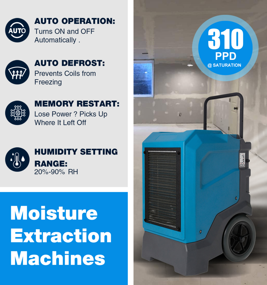 MOUNTO 310Pints LGR Commercial Dehumidifier with Pump and Drain Hose, LGR Portable Dehumidifier with wheels for Home, Basements, Garages, and Job Sites