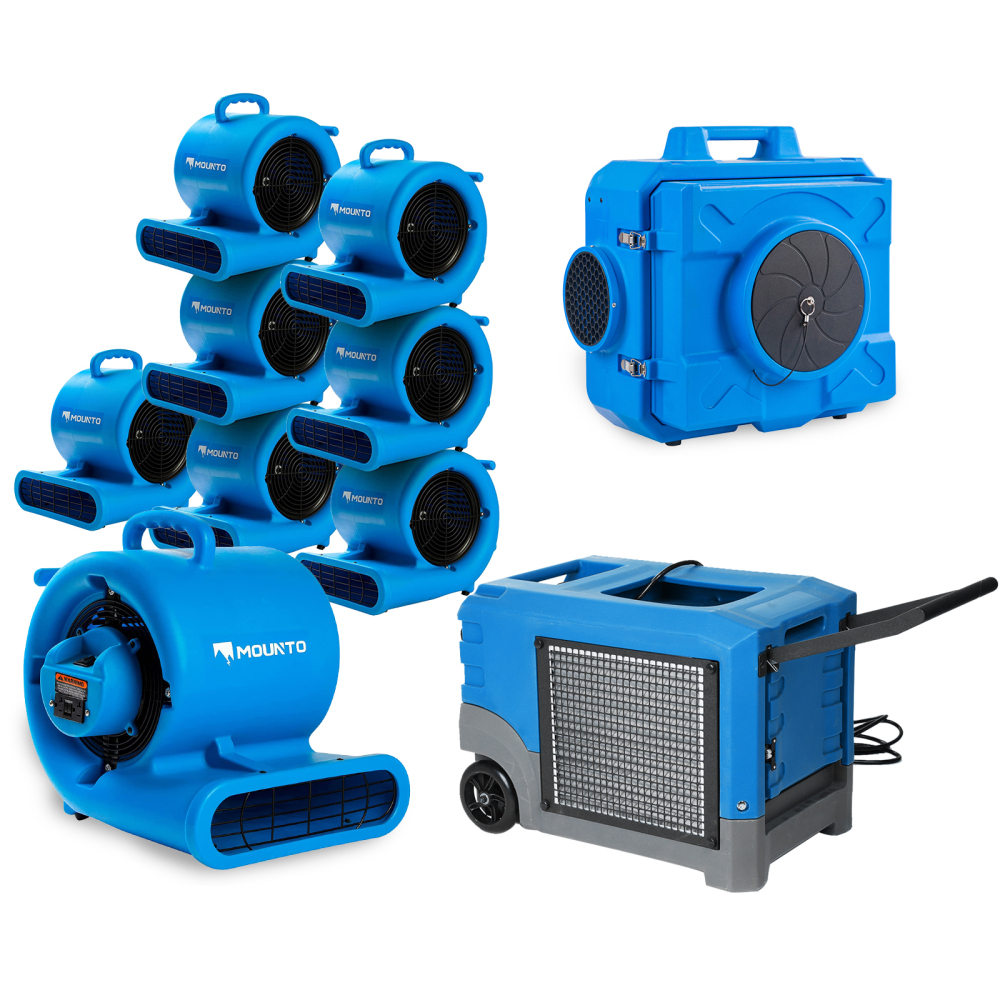 MOUNTO Air Mover Air Scrubber Dehumidifier Combo Package for Water Damage Restoration （ 1xDH155w 1xAF500 8xAM33)