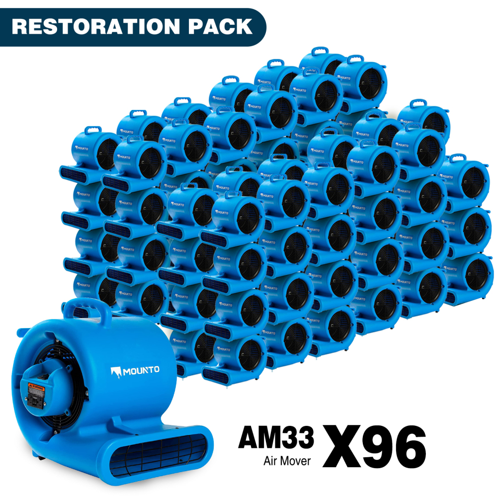 MOUNTO AM33 1/3HP 2000+ CFM Air Mover Blower Fan For Water Damage (96 Packs)