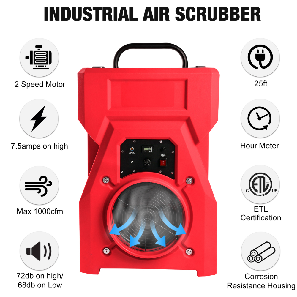 MOUNTO AF1000 1000CFM Air Scrubber Hepa Filter for Water Damage Construction Fire Remidiations