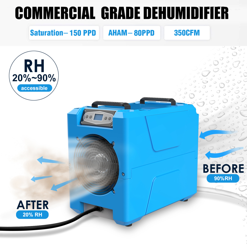 MOUNTO DH80 150Pints Compact Roto-Molding LGR Dehumidifier for Water Damage Restoration