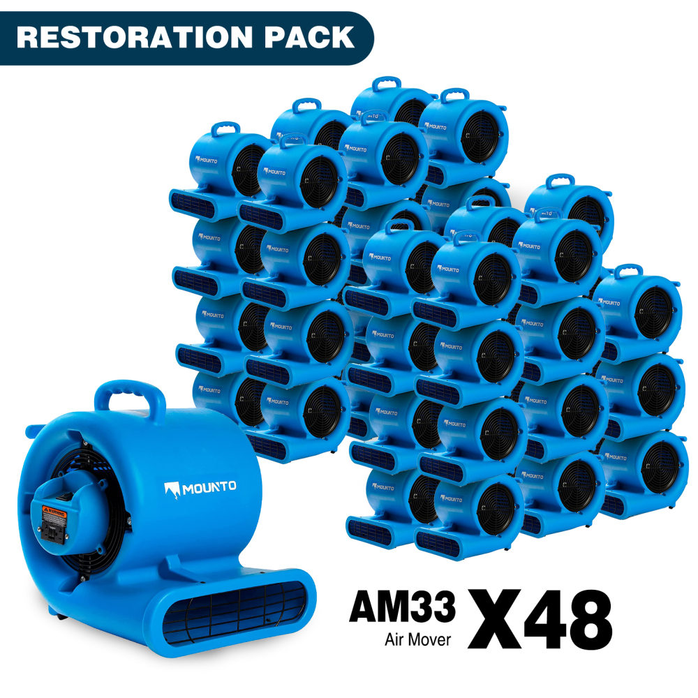 MOUNTO 1/3hp Air Mover Carpet Dryer w/ Dual GFCI Outlet (48pcs combo)