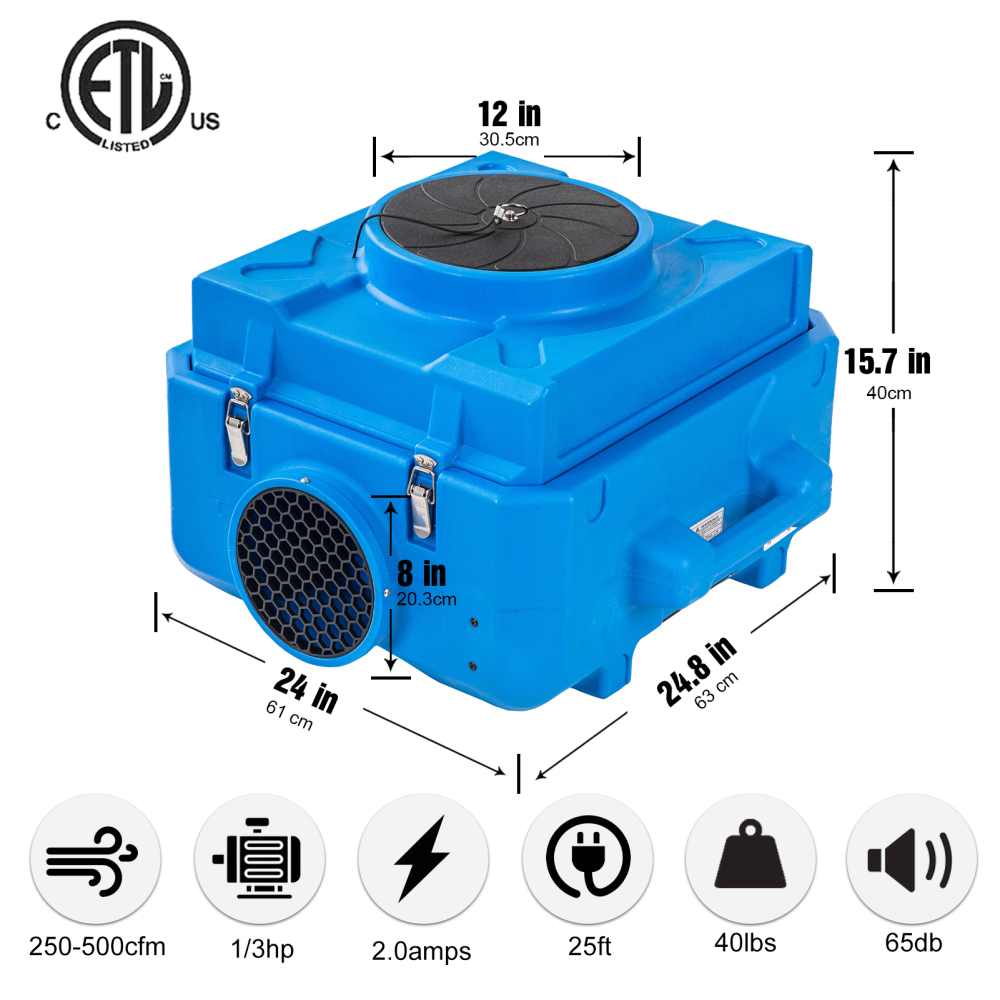 MOUNTO AF500 500 Air Scrubber Hepa Filter for Water Damage Construction Fire Remidiations
