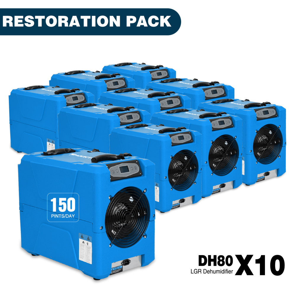 MOUNTO DH80 150Pints Compact Roto-Molding LGR Dehumidifier for Water Damage Restoration (10 Pack)