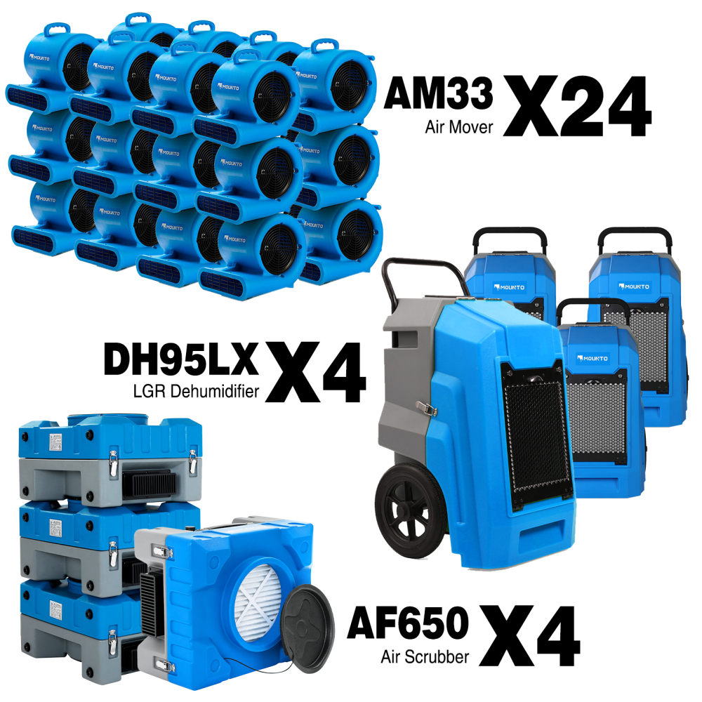 MOUNTO Air Mover Air Scrubber Dehumidifier Combo Package for Water Damage Restoration （ 4xDH95 4xAF650 24xAM33)
