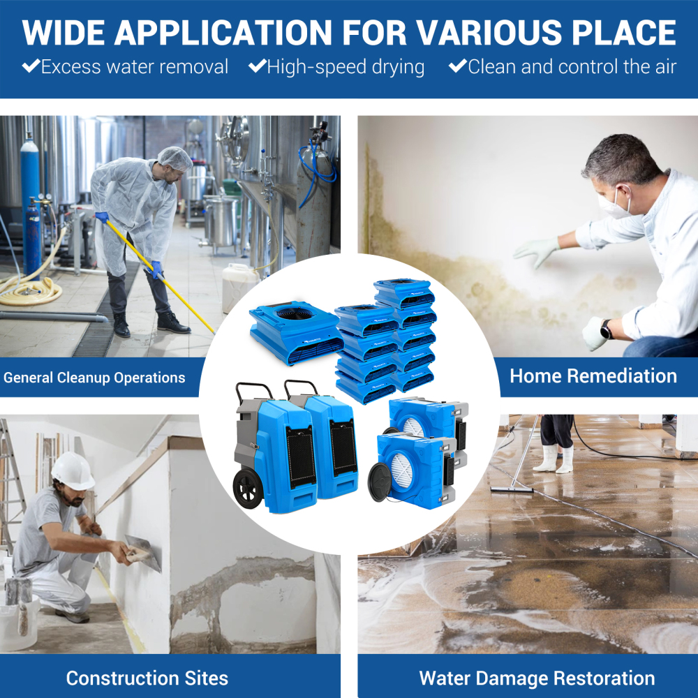 MOUNTO Commercial Water Damage Restoration Combo Package – Air Movers, LGR Dehumidifiers & HEPA Air Scrubbers (10× AM30LOC, 2× DH95, 2× AF550)