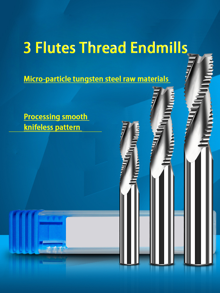 CNC Milling Tools HRC62 Tungsten Carbide Thread End Mill 3 Flutes
