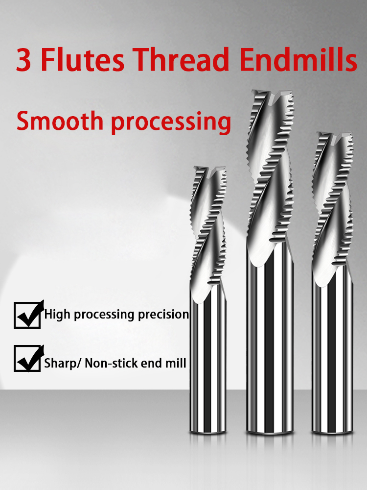 CNC Milling Tools HRC62 Tungsten Carbide Roughing End Mill 3 Flutes