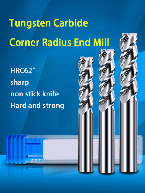 Aluminum Cnc Three Flutes Carbide Tungsten Steel  Round Nose End Mill