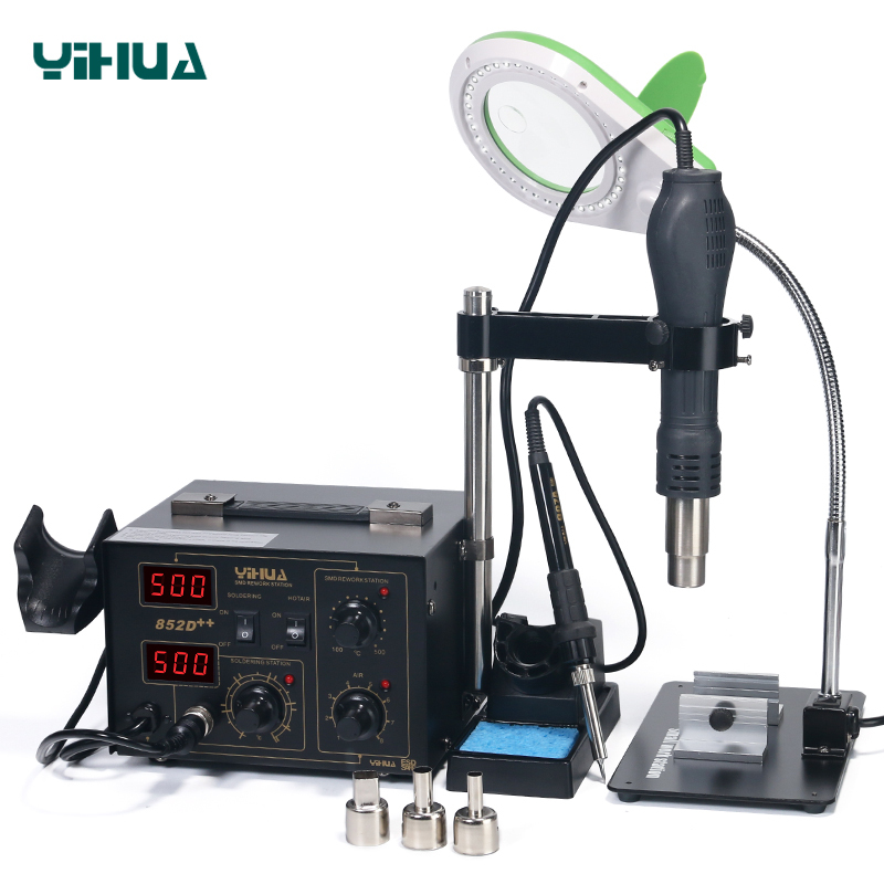 YIHUA-852D++ Iron Solder Desoldering Welding Hot Air Handle Bracket Holder Soldering Repair Tool Rework Soldering Iron Station