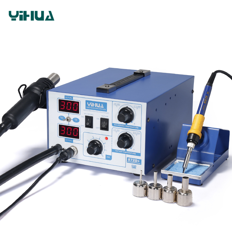 YIHUA-872D/872D+ Hot air and high-power soldering iron with LED display 2in1 rework station