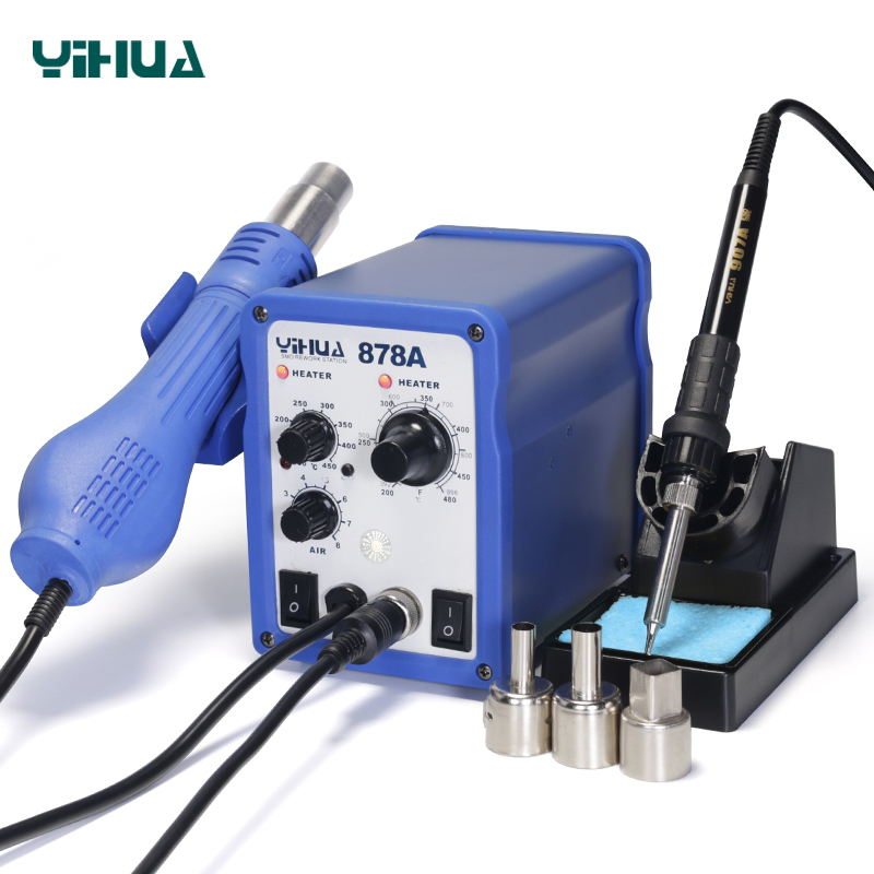 YIHUA-878/878A/878AD/878D 2 in 1 Digital Display With Hot Air Gun Soldering Iron SMD Bga Hot Air Soldering Rework Station