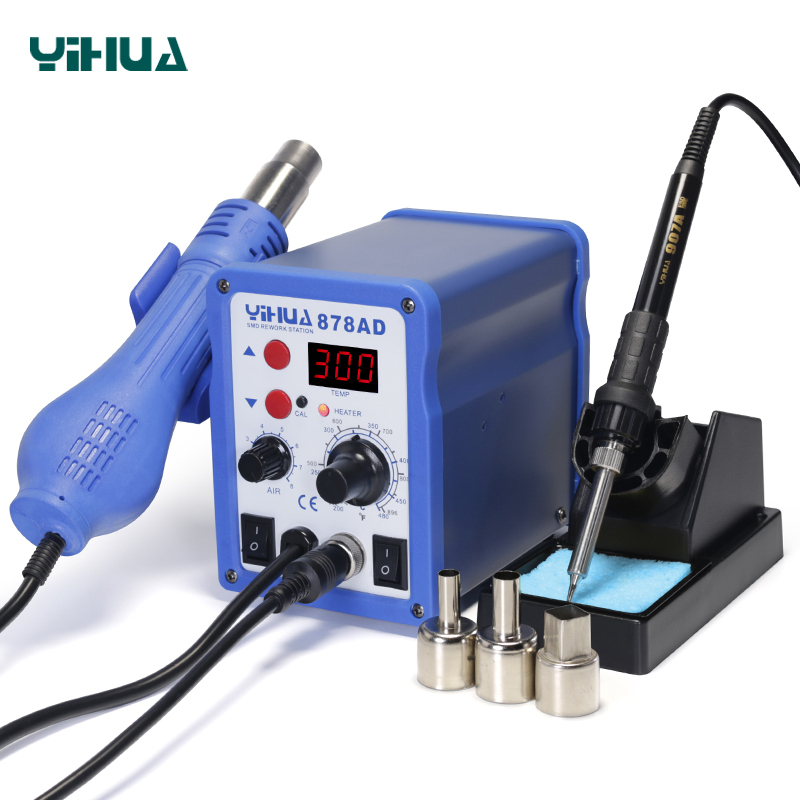 YIHUA-878/878A/878AD/878D 2 in 1 Digital Display With Hot Air Gun Soldering Iron SMD Bga Hot Air Soldering Rework Station