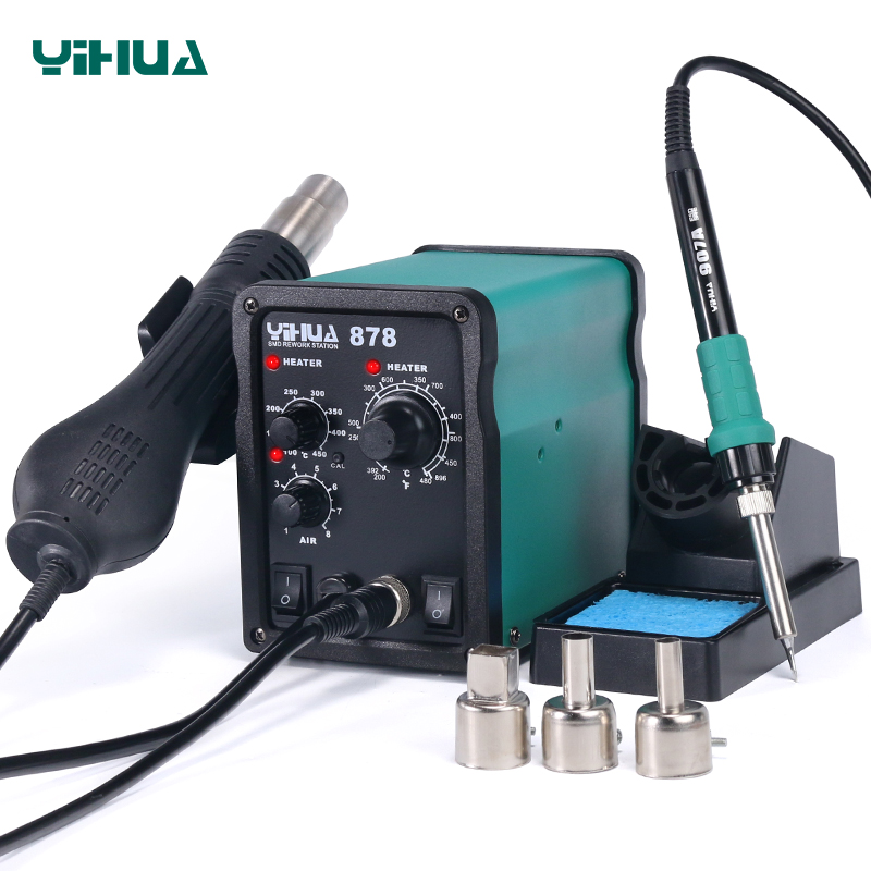 YIHUA 878 878A 878AD 878D 2 in 1 Digital Display With Hot Air Gun Soldering Iron