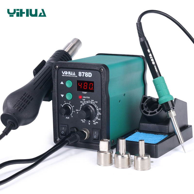 YIHUA-878/878A/878AD/878D 2 in 1 Digital Display With Hot Air Gun Soldering Iron SMD Bga Hot Air Soldering Rework Station