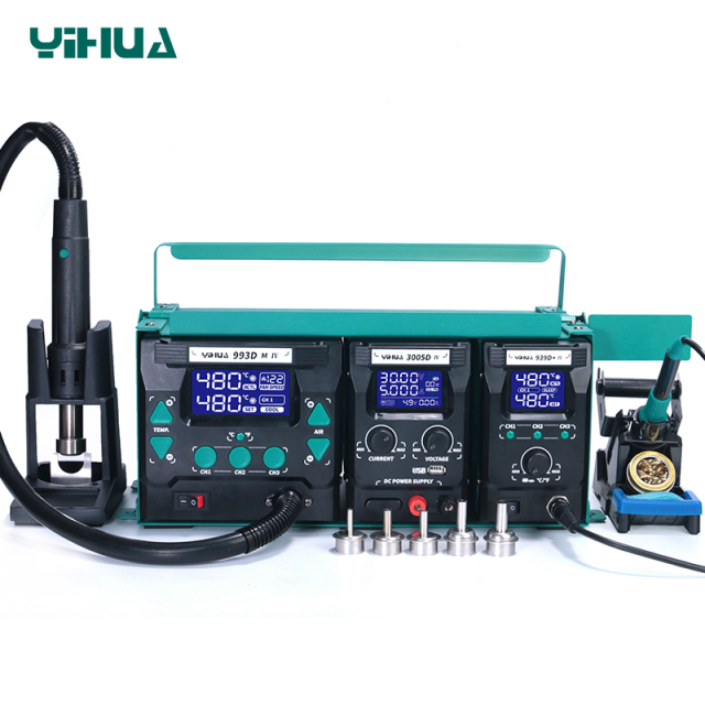 YIHUA 813 Portable 3 Machines Combination Repair Set Phone Laptop Repair DC Power Supply Hot Air Soldering Work Station