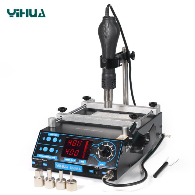 YIHUA 853AA/853AAA/853AAA+/853AAA-I basic version /853AAA-I upgrade version digital SMD soldering desoldering hot air gun preheat BGA rework soldering station