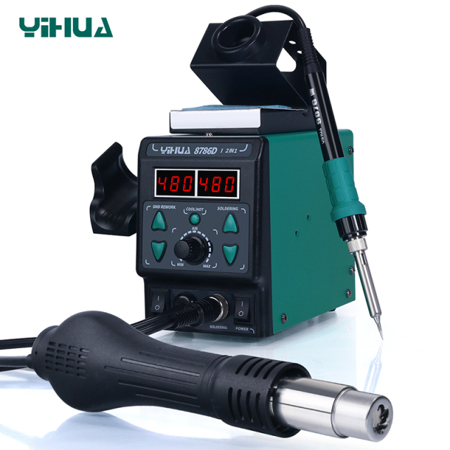 YIHUA-8786D/8786D upgrade version/8786D-I /899D-II Soldering Iron Double Digital Display Spacious soldering iron stand Cool Hot Air Rework Soldering Station