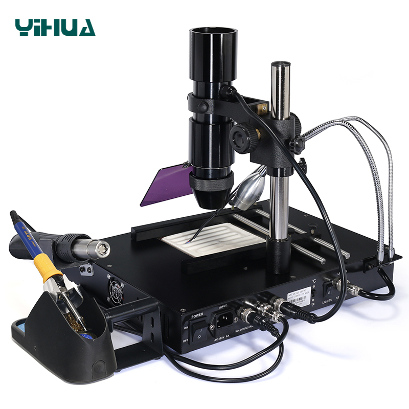 YIHUA 1000B IR heating soldering iron Infrared light 3 in 1 digital SMD soldering iron welding hot air desoldering preheat equipment preheat BGA soldering rework station