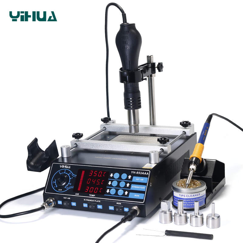 YIHUA 853AA/853AAA digital SMD soldering desoldering hot air gun preheat BGA rework soldering station