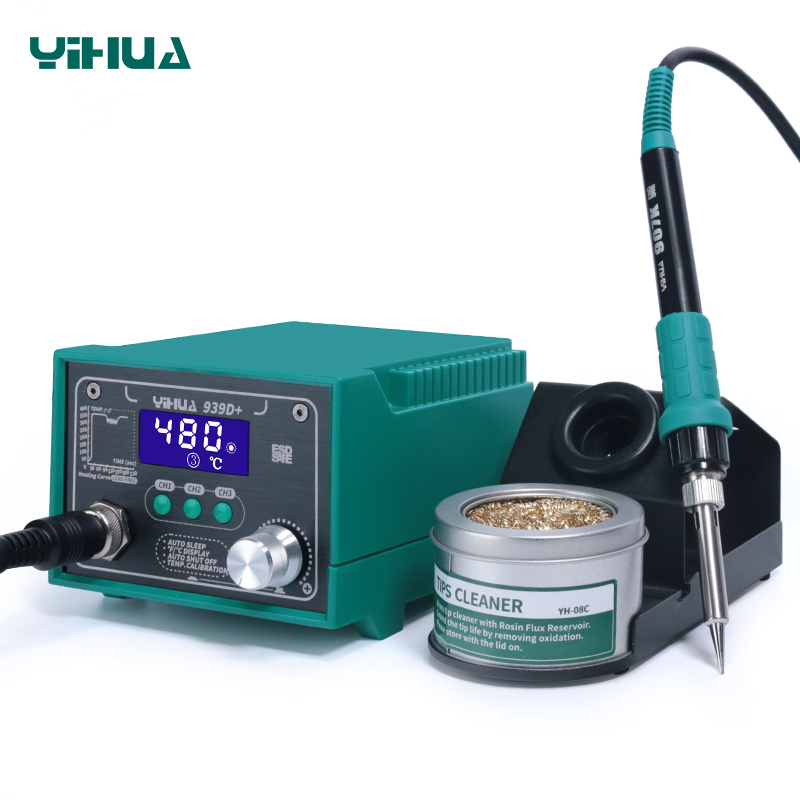 YIHUA 939D+ soldering iron temperature calibration adjustable ESD Safe large power lead free digital soldering station
