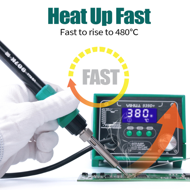 YIHUA 939D+ soldering iron temperature calibration adjustable ESD Safe large power lead free digital soldering station