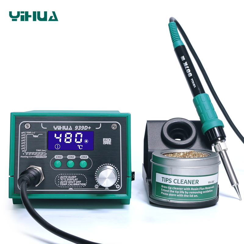 YIHUA 939D+ soldering iron temperature calibration adjustable ESD Safe large power lead free digital soldering station