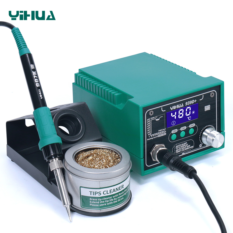 YIHUA 939D+ soldering iron temperature calibration adjustable ESD Safe large power lead free digital soldering station