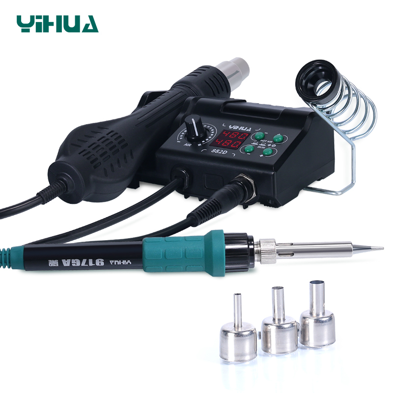 YIHUA 882D 2 in 1 Soldering Iron 60W Hot Air Rework Station BGA SMD Repair Tools Temperature Correction Sleep Soldering Station