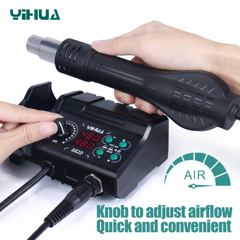 YIHUA 882D 2 in 1 Soldering Iron 60W Hot Air Rework Station BGA SMD Repair Tools Temperature Correction Sleep Soldering Station