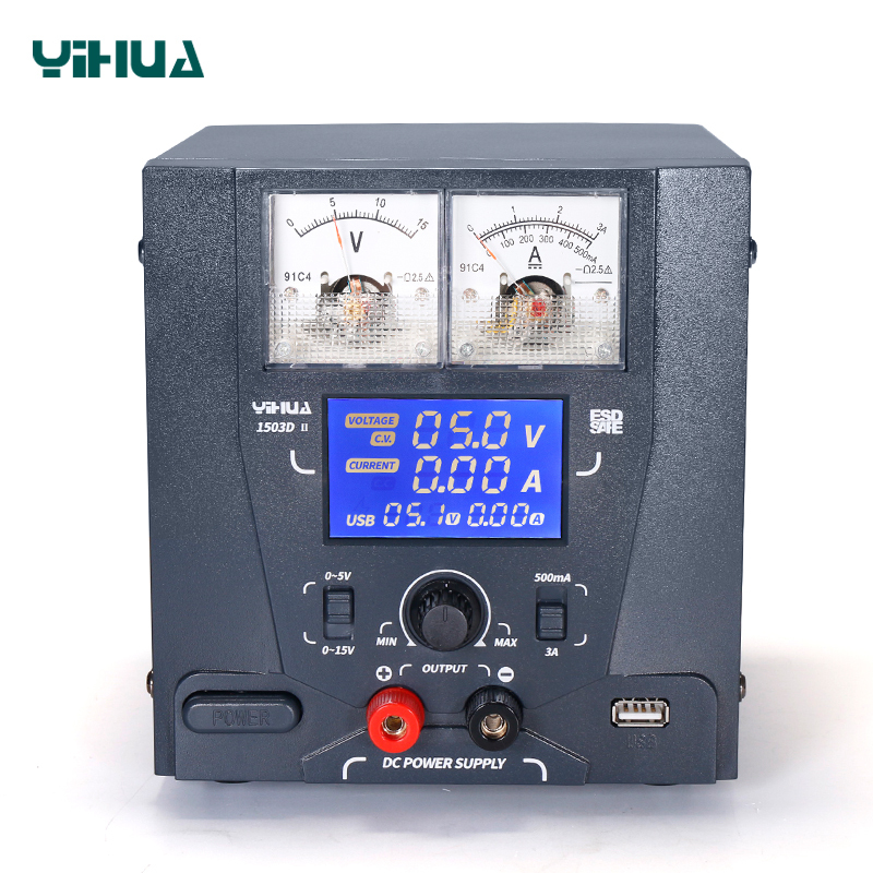 YIHUA 1503D-II /1505D 15V 3A/5A DC output power supply regulated USB output quick charge DC power supply