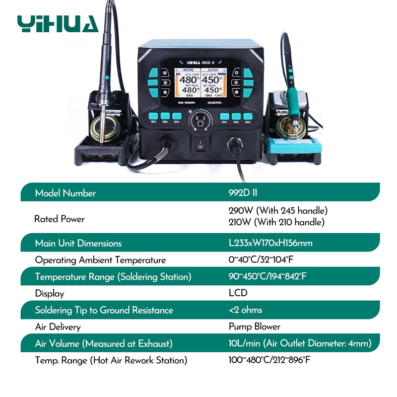 YIHUA 992D-II mini hot air station + C210 C245 precision mini rework station
