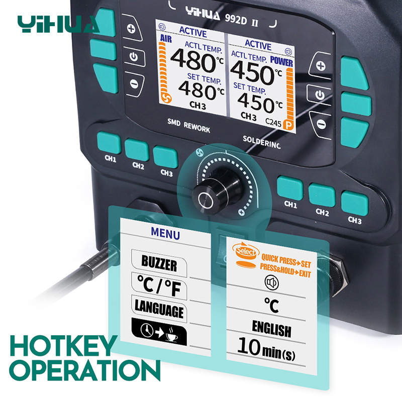 YIHUA 992D-II mini hot air station + C210 C245 precision mini rework station