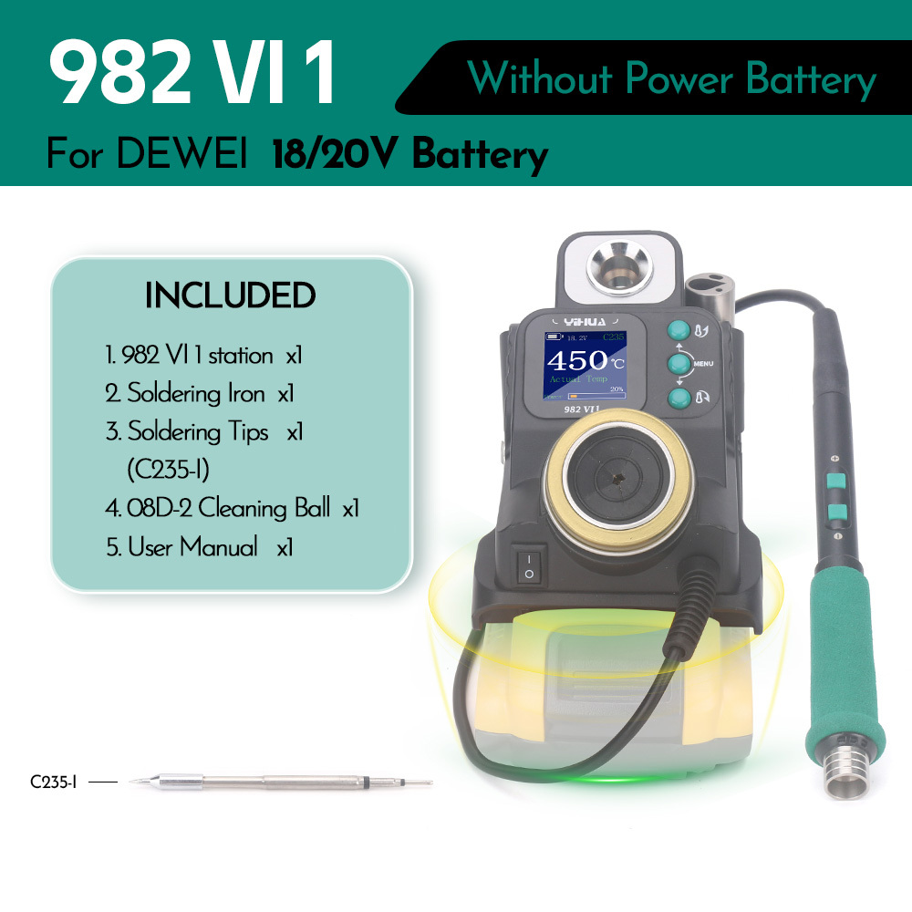 YIHUA 982-VI3 Precision Soldering Iron Station for MIWOQI 20V Battery Quick Heating Lead-Free Soldering